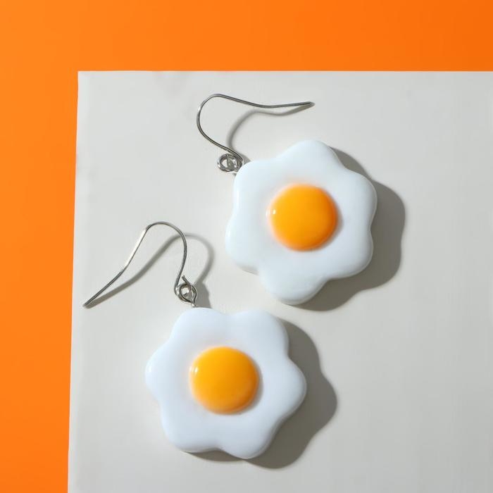 Серьги пластик «Вкусности» глазунья, цвет бело-оранжевый Серьги пластик «Вкусности» глазунья, цвет бело-оранжевый