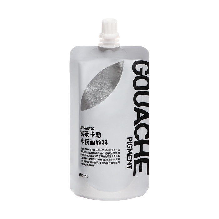 Гуашь художественная 60-70 мл, в дой-паке с крышкой, серебряная Гуашь художественная 60-70 мл, в дой-паке с крышкой, серебряная