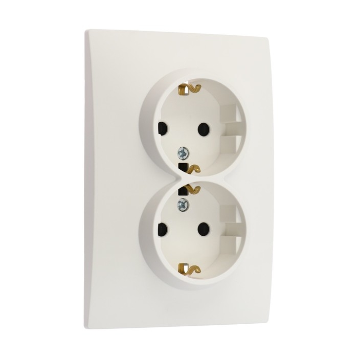 Розетка двухместная TOT Elegant, 16 А, скрытая, с з/к, белая Розетка двухместная TOT Elegant, 16 А, скрытая, с з/к, белая