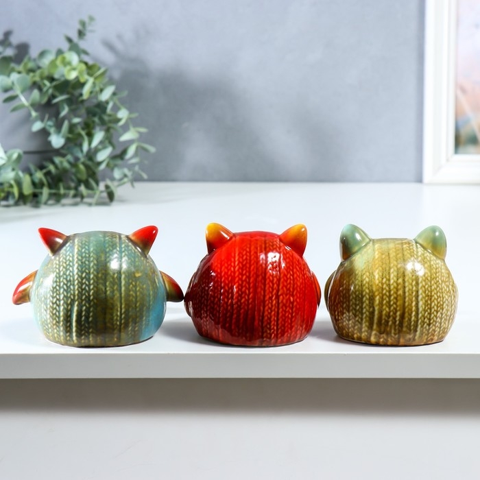 Сувенир керамика Сувенир керамика "Вязаные совята с длинными ножками" набор 3 шт 8х7,5х9,5 7,5х8х12 см