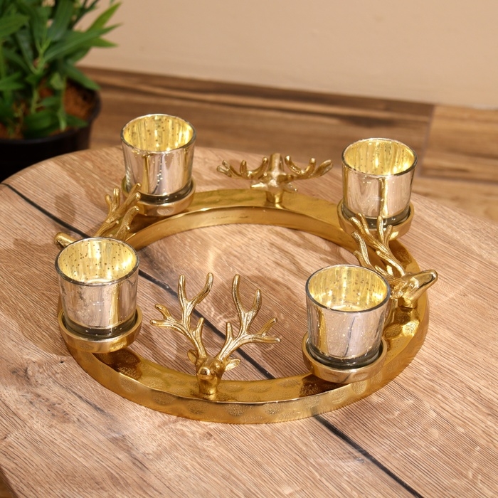 Подсвечник на 4 свечи  Подсвечник на 4 свечи "Рожки" алюминий 30х30х10 см