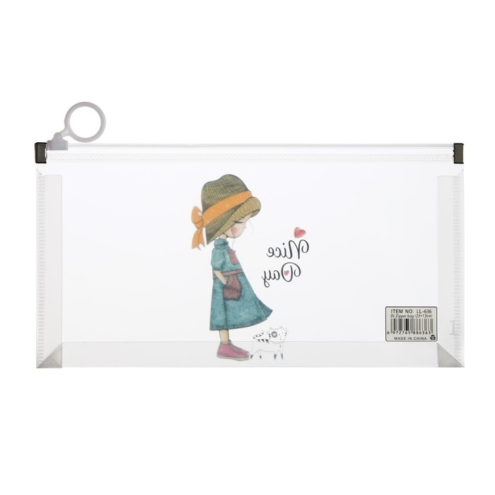 Папка-конверт на молнии формат А6, 180мкр, с рисунком Папка-конверт на молнии формат А6, 180мкр, с рисунком "Маленькая девочка", МИКС