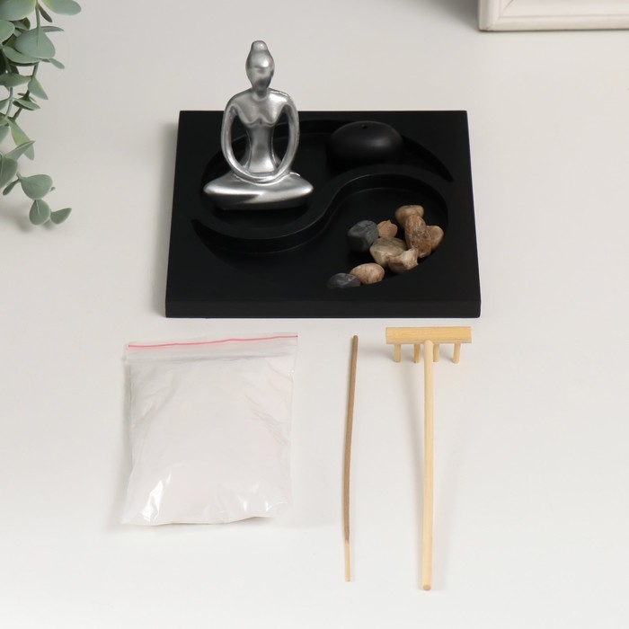 Сад камней Дзен  Сад камней Дзен "Медитация. Инь-ян" песок+аромапалочка 15х15х9,3 см