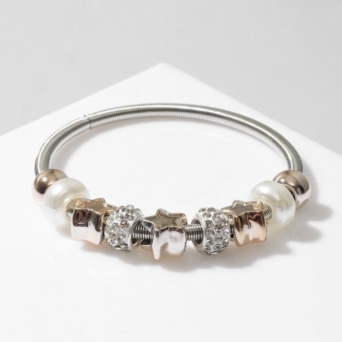 Браслет жемчуг «Марджери» звёзды, цвет белый в серебре, d=6,5 см Браслет жемчуг «Марджери» звёзды, цвет белый в серебре, d=6,5 см