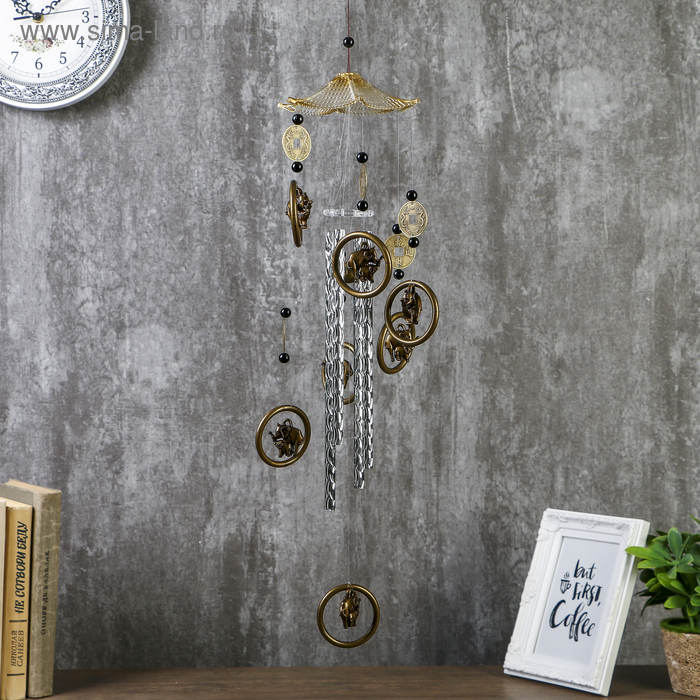 Музыка ветра пластик Музыка ветра пластик "Слон в круге" 4 трубки 7 фигурок 70 см