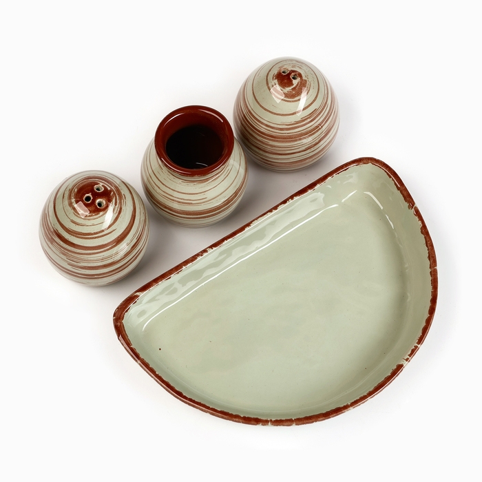 Набор для специй Набор для специй "Премиум Трио" солонка+перечница+подставка для зубочисток, мята