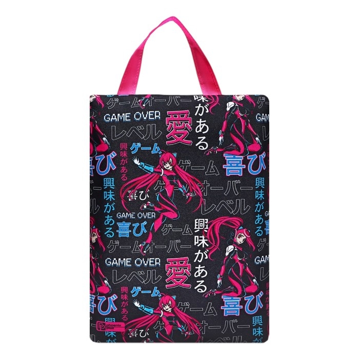 Папка для тетрадей А4, 330 х 250 х 10 мм, молнии сверху, с ручкой, текстильная, Феникс+ Папка для тетрадей А4, 330 х 250 х 10 мм, молнии сверху, с ручкой, текстильная, Феникс+ "Кибераниме"