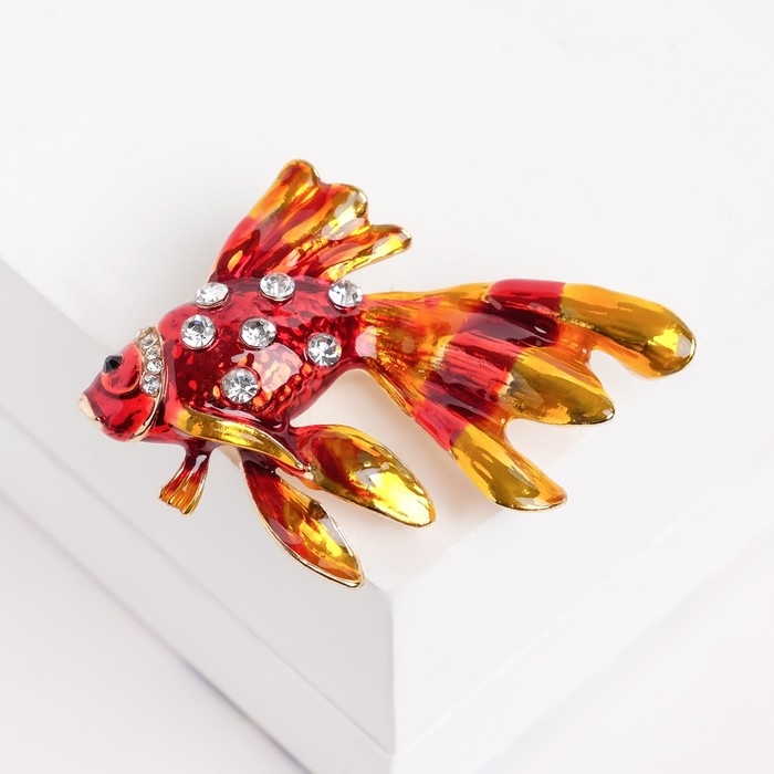Брошь «Рыбка», цвет красно-золотой в золоте Брошь «Рыбка», цвет красно-золотой в золоте