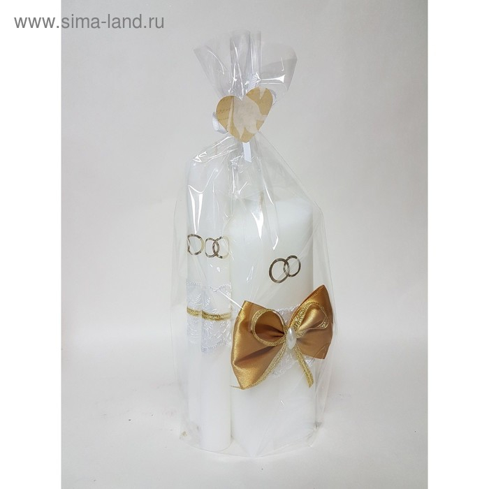 Набор свечей  Набор свечей "Кружевной с бантиком" золотой: домашний очаг 6,8х15см, родительские 1,8х17,5см