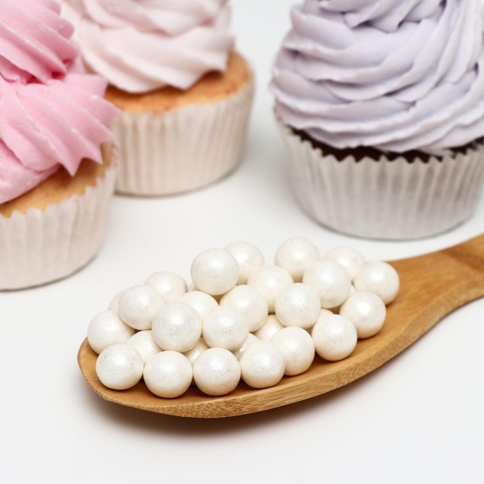 Кондитерская посыпка с мягким центром  Кондитерская посыпка с мягким центром "Жемчуг", белоснежная, 12-13 мм, 50 г