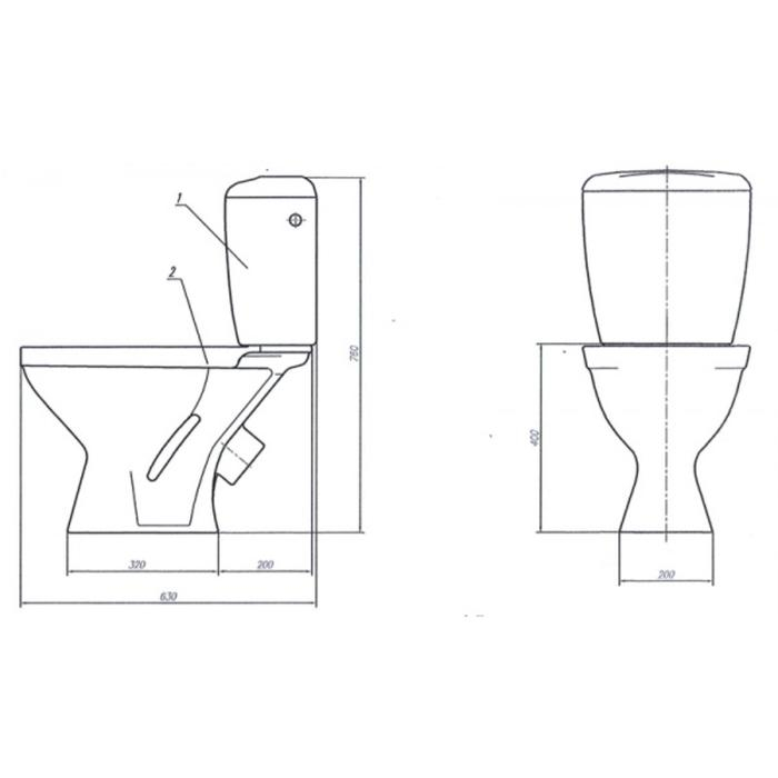 Унитаз компакт ЛЗСФ Унитаз компакт ЛЗСФ "Универсал NEW 45", нижняя подводка, косой выпуск, сиденье, кнопка