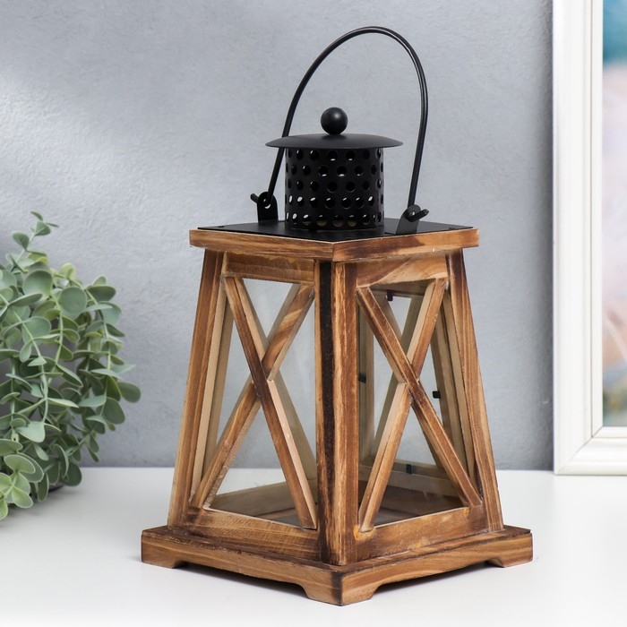 Подсвечник дерево на 1 свечу "Фонарь - трапеция" состаренный 26х16х16 см