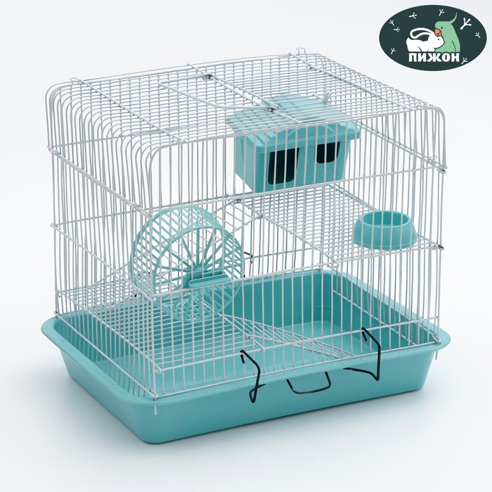 Клетка для грызунов Клетка для грызунов "Пижон" №3, с 2-я этажами, укомплектованная, 33 х 24 х 28 см, бирюзовая