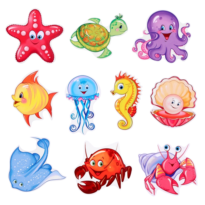 Набор для оформления Набор для оформления "Весёлые морские обитатели" 10 деталей, 14,5 х 14,5 см