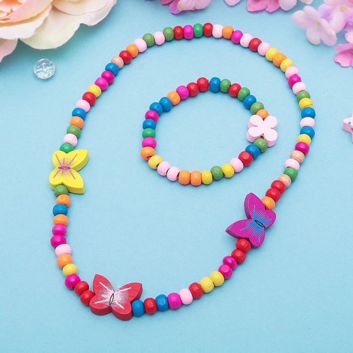 Набор детский «Выбражулька» 2 предмета: бусы, браслет, бабочки нежность, цвет бело-розовый Набор детский «Выбражулька» 2 предмета: бусы, браслет, бабочки нежность, цвет бело-розовый
