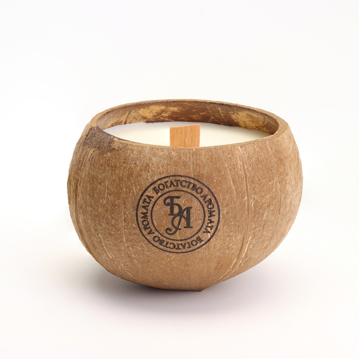 Свеча в кокосе ароматическая, мандарин и ваниль, соевый воск, 8х10 см, в коробке Свеча в кокосе ароматическая, мандарин и ваниль, соевый воск, 8х10 см, в коробке