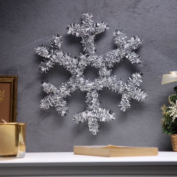 Фигура из мишуры  Фигура из мишуры "Снежинка серебристая" 32х2 см, 20 LED, AG10х3 (в компл), Т/БЕЛЫЙ