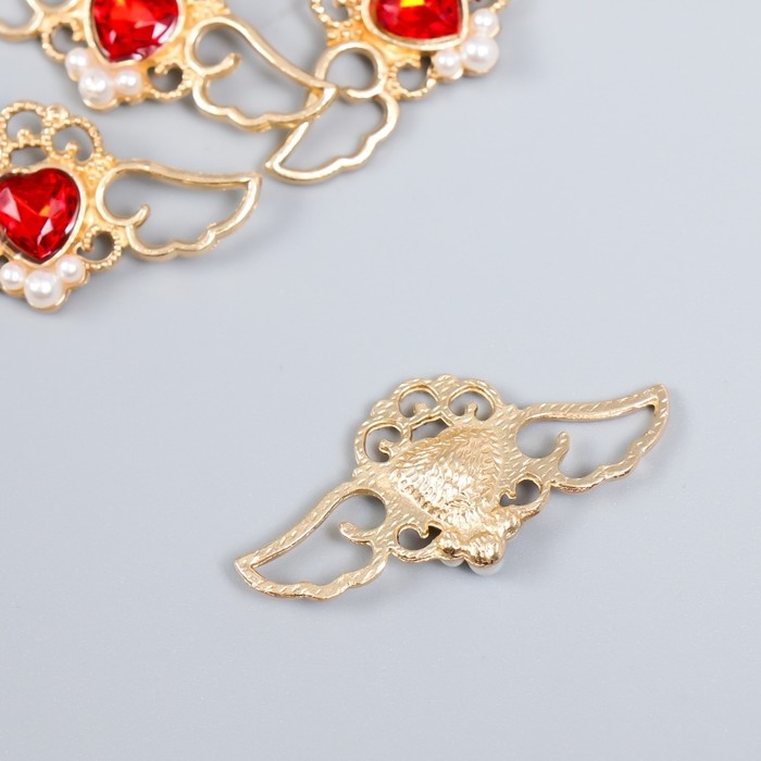 Декор для творчества металл, пластик Декор для творчества металл, пластик "Крылатое сердце. Рубин" золото набор 5 шт 4х2 см