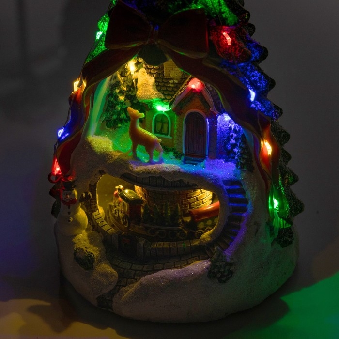 Светодиодная фигура «Поезд и оленёнок» 26 × 14 × 14 см, полистоун, батарейки АААх2 (не в комплекте), свечение мульти