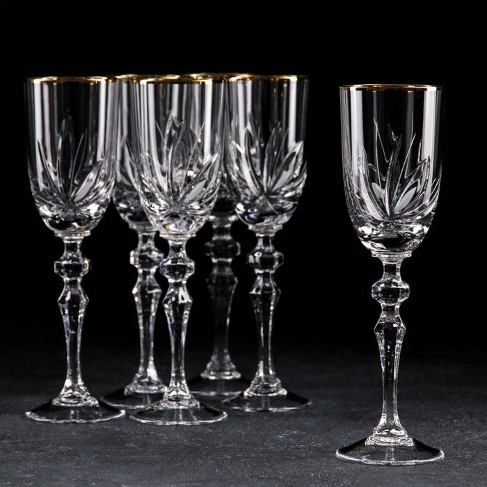 Набор бокалов хрустальных для вина «Цветок», отводка золотом, 160 мл, 6 шт Набор бокалов хрустальных для вина «Цветок», отводка золотом, 160 мл, 6 шт