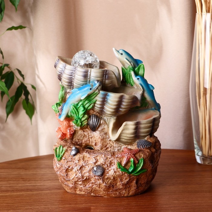 Фонтан "Дельфины" ракушки-кадки, 11х16х24 см  (с подсветкой)
