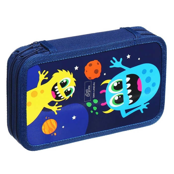 Пенал 2 секции, 125 х 205 мм, с наполнением 23 предмета, Calligrata Пенал 2 секции, 125 х 205 мм, с наполнением 23 предмета, Calligrata "Монстрики" ламинированный картон, универсальный