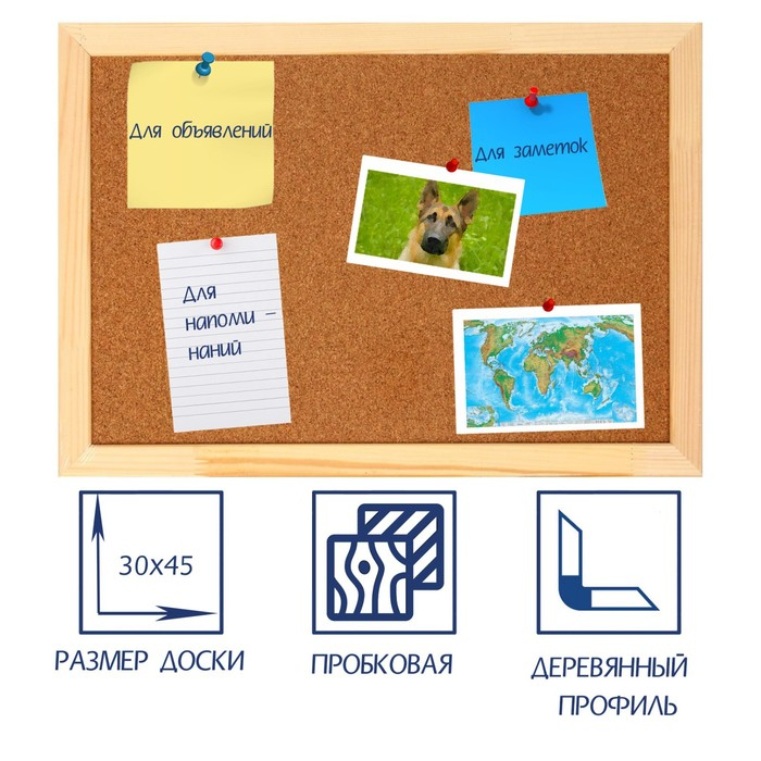 Доска пробковая А3, 30х45 см, Calligrata, в деревянной раме Доска пробковая А3, 30х45 см, Calligrata, в деревянной раме