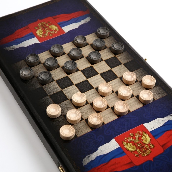 Нарды деревянные большие, настольная игра Нарды деревянные большие, настольная игра "Герб", 40 x 40 см, с полем для игры в шашки