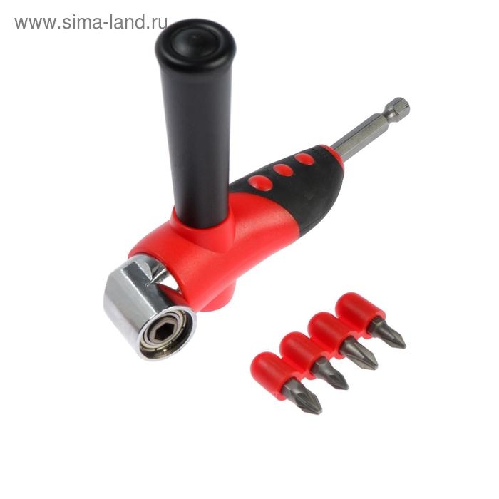 Адаптер угловой для дрели ТУНДРА, с набором бит 4 шт. Адаптер угловой для дрели ТУНДРА, с набором бит 4 шт.