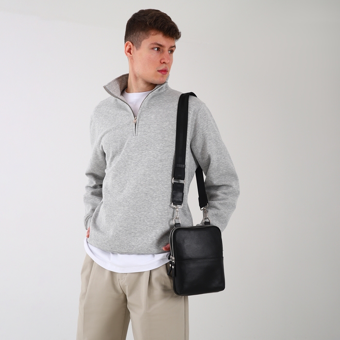Сумка мужская TEXTURA, через плечо, натуральная кожа, цвет чёрный Сумка мужская TEXTURA, через плечо, натуральная кожа, цвет чёрный