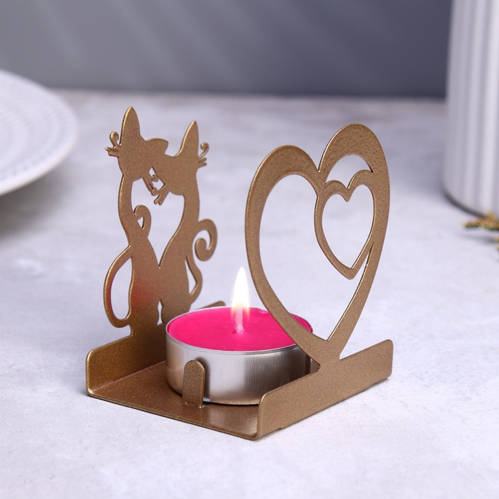 Подсвечник Подсвечник "Любовь и котята" 6,5х5,5х7см, золотой