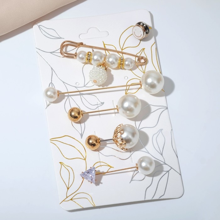 Набор булавок (6шт) «Жемчужная капель», 6,3см, цвет белый в золоте Набор булавок (6шт) «Жемчужная капель», 6,3см, цвет белый в золоте