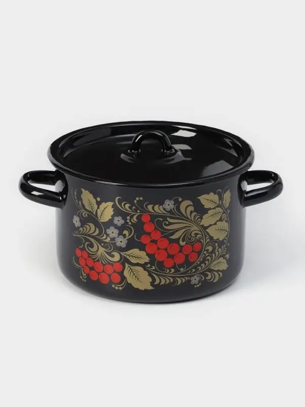 Кастрюля эмалированная, 2.9 л, d=20 см, с крышкой, деколь МИКС, ручка МИКС