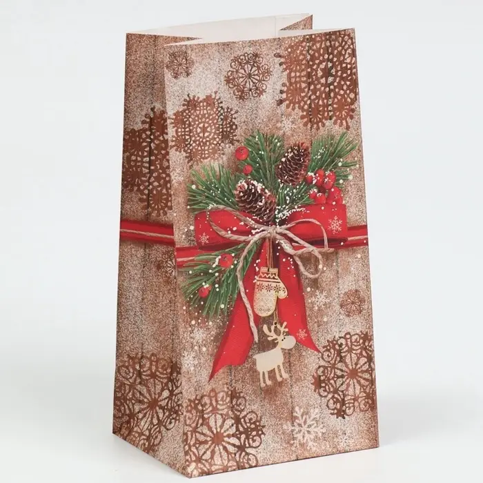 Пакет подарочный без ручек новогодний &laquo;Стильный подарок&raquo;, 10&times;19.5&times;7 см