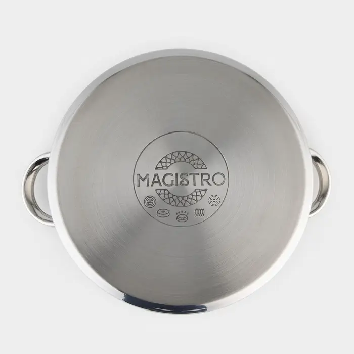 Кастрюля Magistro Grande, 5.5 л, d=21.5 см, с крышкой, капсульное дно, индукция, нержавеющая сталь, хромированная
