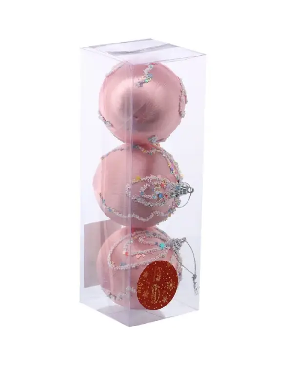 Ёлочные игрушки &laquo;Бамби&raquo;, шары новогодние, d=8 см, 3 шт., розовый