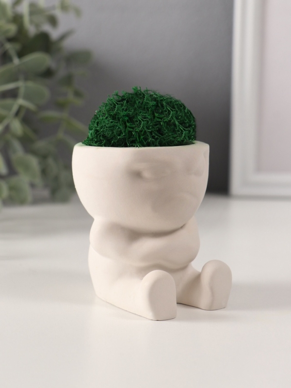 Кашпо бетонное  Кашпо бетонное "Мистер Зло" со мхом 7*6*6,5 см белый (мох зеленый стабилизированный)