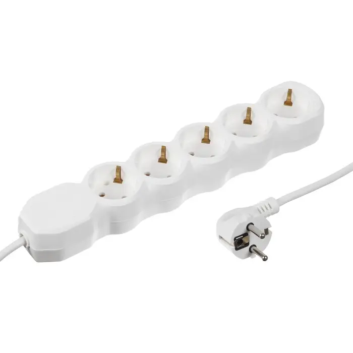 Удлинитель сетевой Luazon Lighting ECO, 5 розеток, 5 м, 10 А, 2200 Вт, заземление, белый