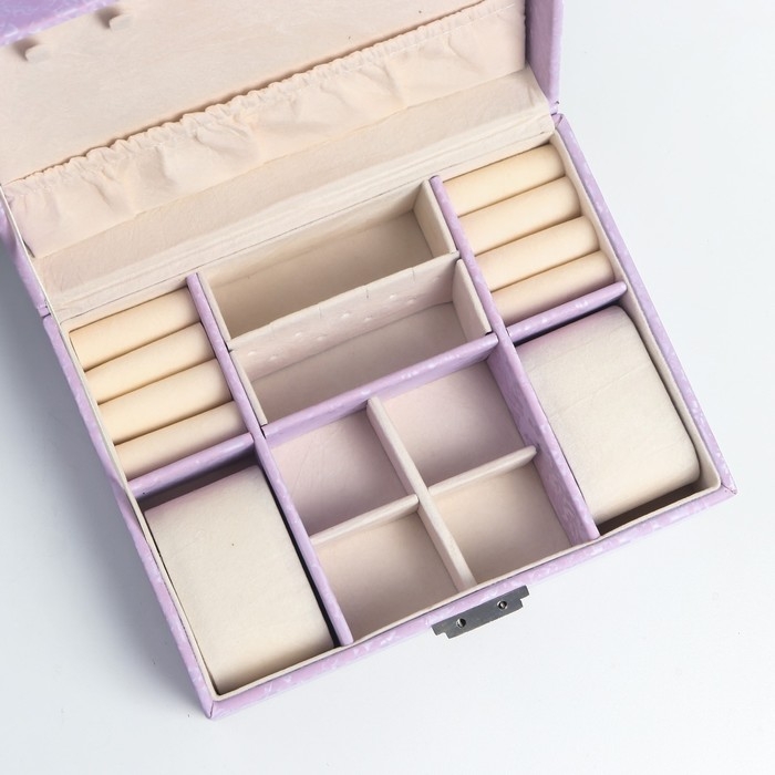 Шкатулка кожзам под часы 2 отделения и бижутерию  Шкатулка кожзам под часы 2 отделения и бижутерию "Под бархат" сиреневая 8х15,5х20,5 см