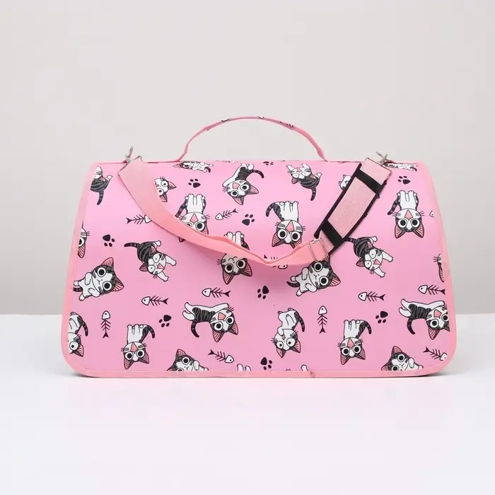 Сумка - переноска каркасная &laquo;Играющие котики&raquo;, размер S, 37.5&times;17&times;22 см, розовая