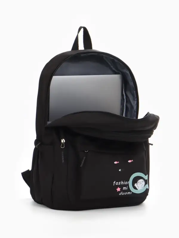Рюкзак школьный на молнии, с карманами, с принтом, размер 30×13×43 см, чёрный Рюкзак школьный на молнии, с карманами, с принтом, размер 30×13×43 см, чёрный