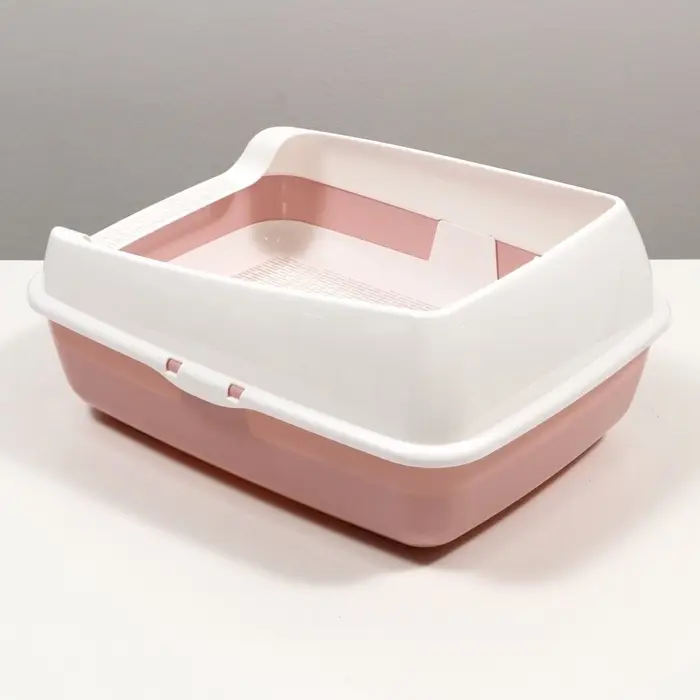 Лоток для кошек, 50.5&times;39&times;23 см, с сеткой и совком, пластик, розовый