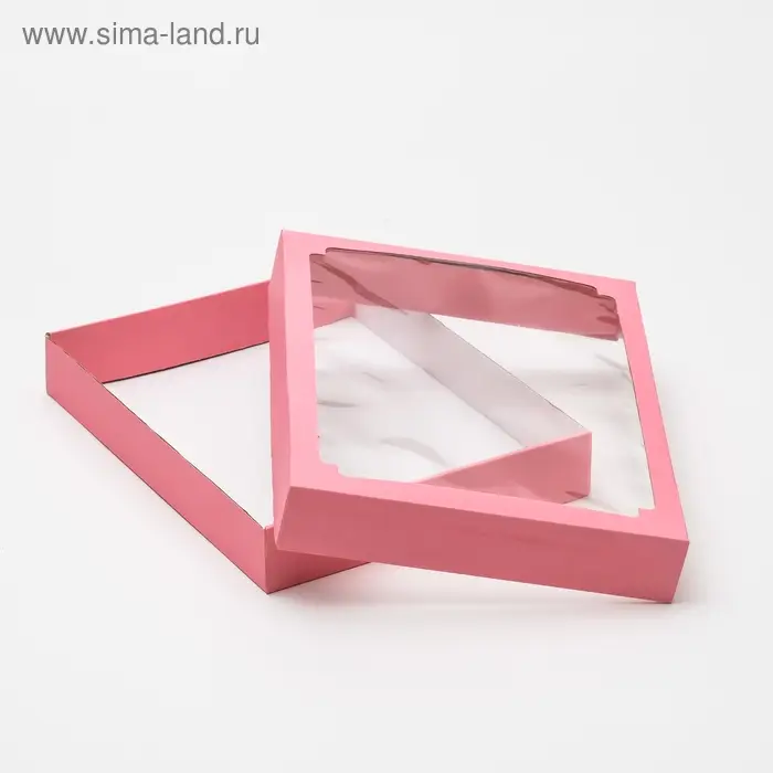Коробка сборная, крышка-дно, с окном, розовая, 26 х 21 х 4 см Коробка сборная, крышка-дно, с окном, розовая, 26 х 21 х 4 см