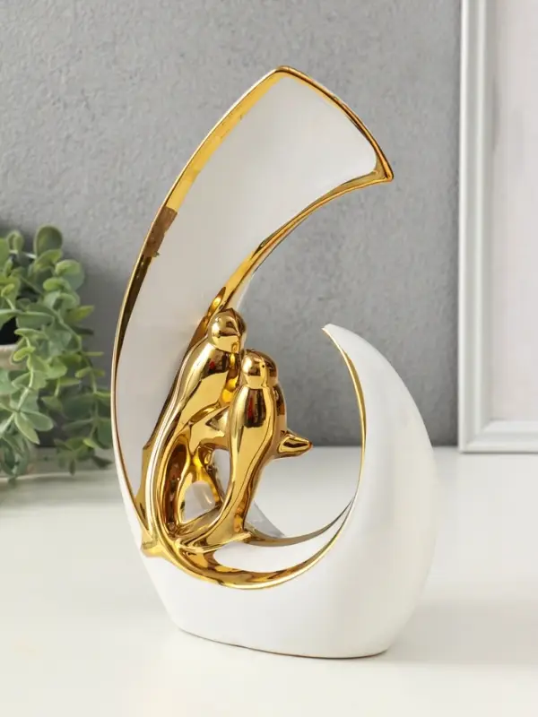 Фигура керамика &laquo;Две птички. Абстракция&raquo;, белый с золотом, 8&times;20&times;29 см