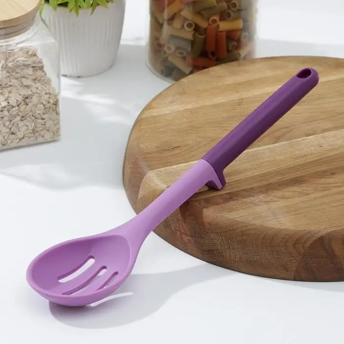 Ложка кулинарная с прорезями Доляна «Мегара», 29 см, цвет фиолетовый Ложка кулинарная с прорезями Доляна «Мегара», 29 см, цвет фиолетовый