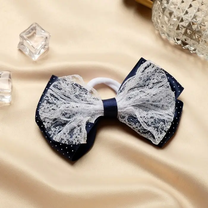 Резинка для волос «Школьница», синий с кружевами