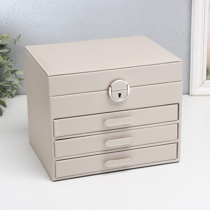 Шкатулка кожзам для украшений  Шкатулка кожзам для украшений "Винта" бежевая22х17х18 см