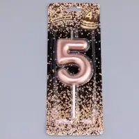 Свеча в торт «Европейская», цифра 5, 6 см, розовое золото