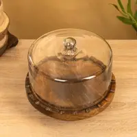 Блюдо сервировочное с крышкой, 22&times;22&times;20 см, дерево, стекло