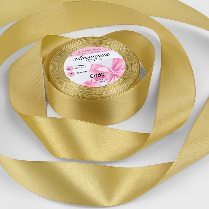 Лента атласная, 40 мм &times; 23 &plusmn; 1 м, цвет золотой №204